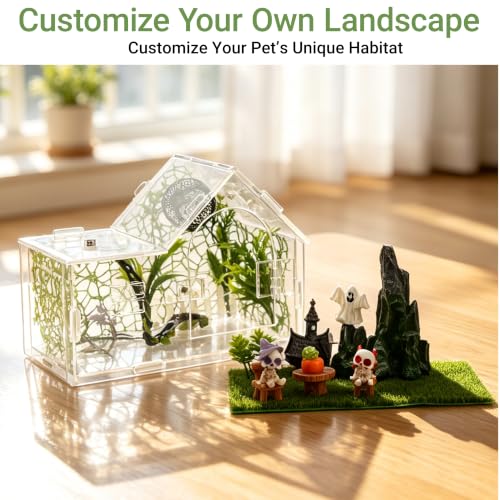 Acrylic Jumping Spider Enclosure Kit 23PCS with Decor (green-Gothic)