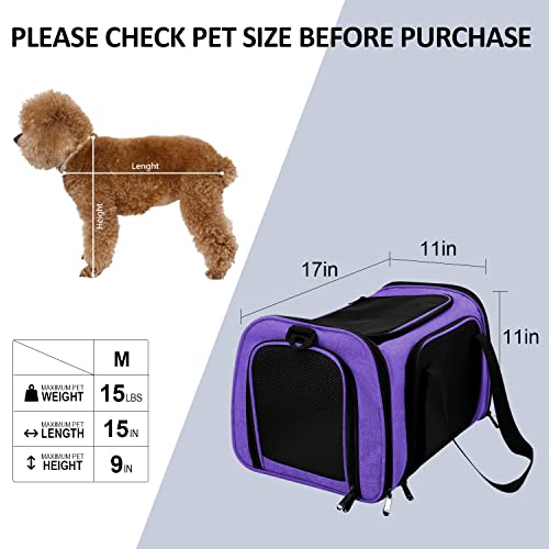 Pet Carrier for Small Medium Cats Dogs Puppies up to 15 Lbs (17.0"L x 11.0"W x 11.0"H / Purple)