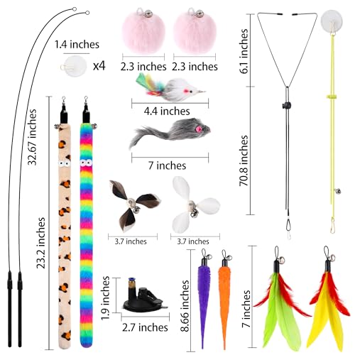 4in1 Interactive Cat Wand Toys with Suction Cup for Indoor Cat (12pcs Cat Toy Set)