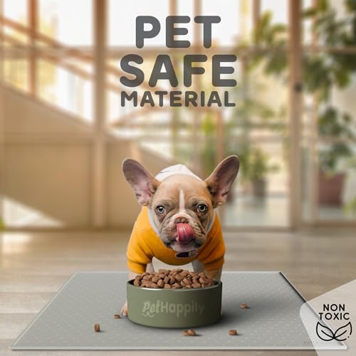 Dog Food Mat Raised Edges Dogs Mat for Food and Water Prevent Spill (18.5" x 11.5" / Warm Ash)