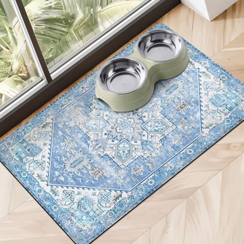 Dog Food Mats for Floors Absorbent (Light Blue / L(17"×30"))