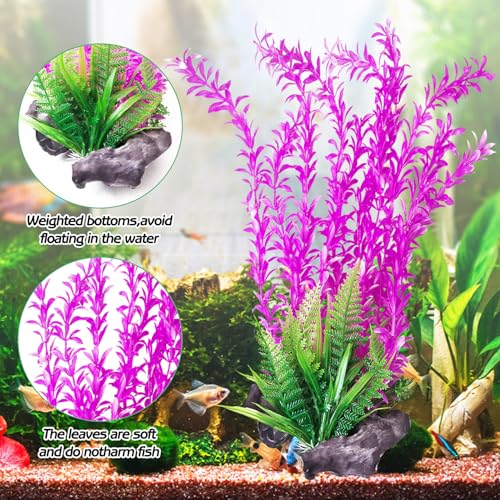 Aquarium Plastic Plants Aquarium Decor Artificial Fish Tank Plants Lifelike Tall Fish Tank Decorations Aquarium Plant Suitable for Saltwater and Freshwater 15.7in 2pcs (E*2 Pcs / 15.7 in)