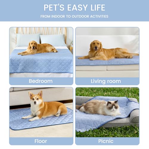Deluxe Leakproof Cooling Blanket for Dogs Q (Heather Haze Blue / 30*70)