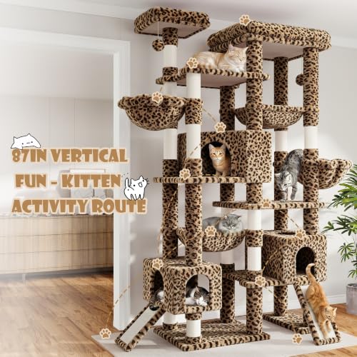 87 in Multi Level Tall Cat Tree Tower for Large Cats (Leopard Print)