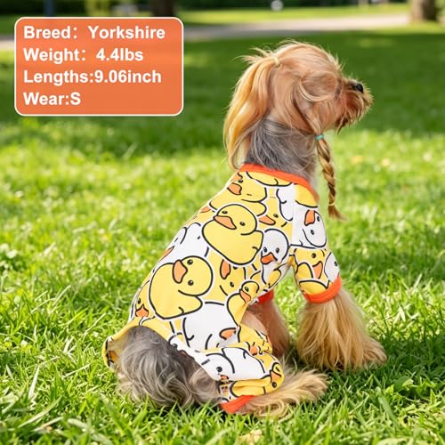 Dog Pajamas Pjs Spring Summer Dog Clothes for Small Dogs Girl (Duck Yellow / Small（3-5 lb))