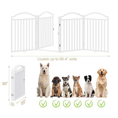 Metal No Assembly Freestanding Dog Gate with Door Walk Through (White S / 4 panels 80"W*30"H HFG)