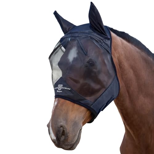 CareMaster Horse Fly Mask Half Face with Ears Black XL Extra Full Size (Black / Extra Full (X-Large))