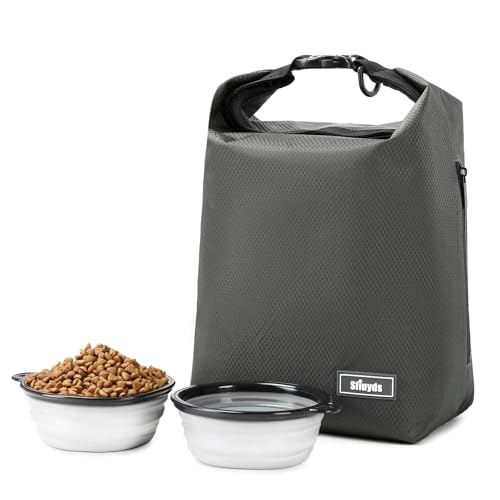 Travel Dog Food Container Pet Food Storage Bag Containers 2PCS Collapsible Travel Dog Bowls Waterproof Camping Storage Essentials Kibble Carrier 20L Easy to Clean (Gray / 20L)