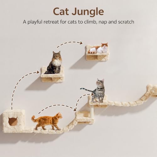9-in-1 Cat Wall Shelves, Cat Wall Furniture Set with Bridge, Beige (Beige / 9-in-1)
