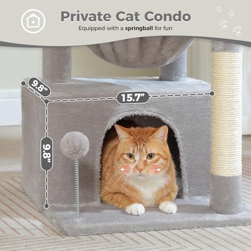 4-in-1 Cat Activity Tree for Kittens & Small Cats, 33in Grey Tower (Grey / L(15.8"L x 15.8"W x 33"H))