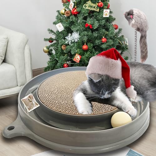 Cat Scratcher Toy with Ball Track for Indoor Cats and Kittens (Gray)