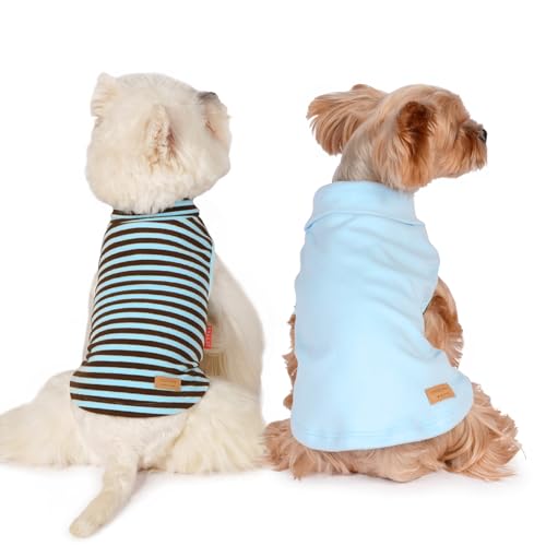 2Pack Dog Sweater for Small Dogs Soft Pet Coats Fleece Sweatshirt (Medium (7-11lbs) / 6# Stripe+blue)