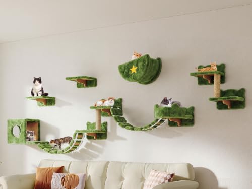 Cat Wall Furniture (Green / 13 Piece Set)