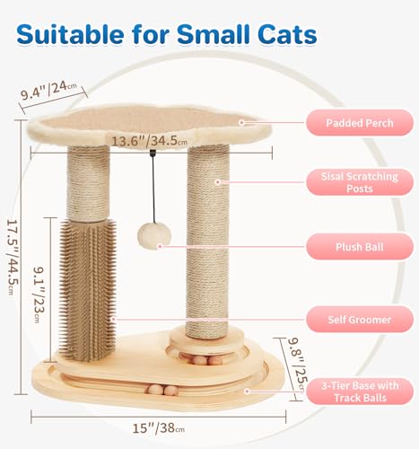 Made4Pets Kitten Toy Scratching Post with Self Groomer for Indoor Cats (17.5"H)