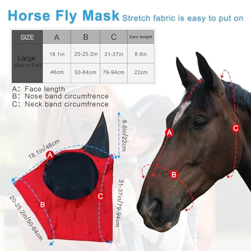 Horse Fly Mask with Ears (Red / Medium (for 13hh-15hh))