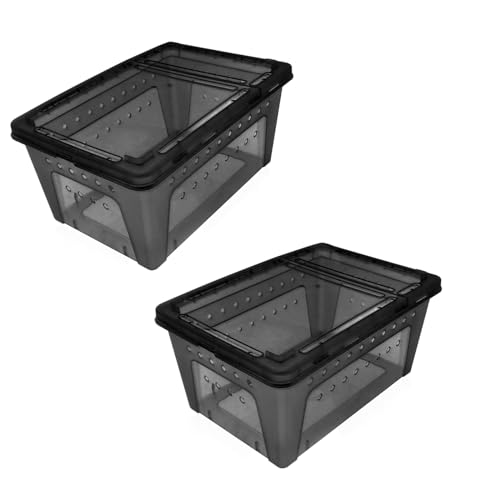 Portable Reptile Terrarium Habitat for Mini Pet Houses Breathable Holes Stackable Container (2PCS-Black-L)