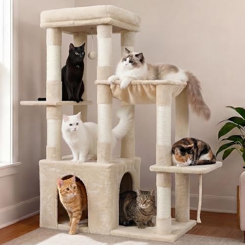 Heavy Duty Cat Tree with Large Base for Large Indoor Cats HCT026M (Beige / L)