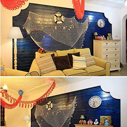 Fish Net Decorations for Party (1 Pack Beige/No Shells / One Size)