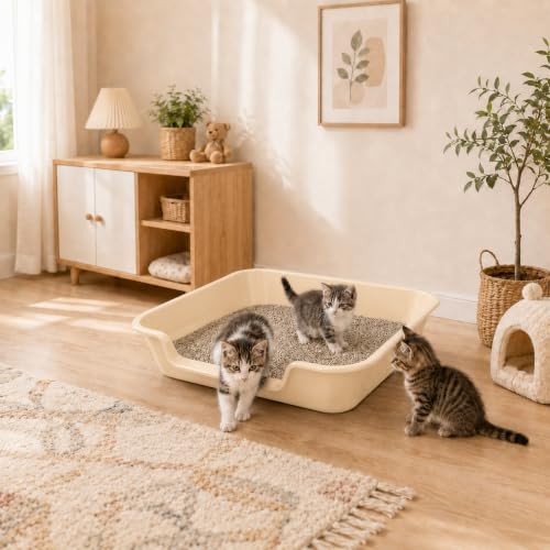 Extra Large Low Entry ABS Cat Litter Box (Large (Pack of 1) / Beach sand)