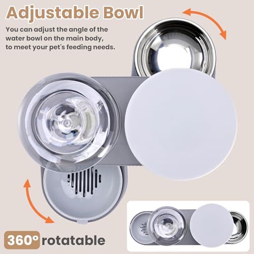2 Pack Automatic Cat Feeder Stainless Steel Water Dispenser Gravity Food Feeder and Waterer Set with Pet Food Bowl for Small Medium Kitten Puppy Pets Large Capacity (Grey)