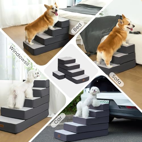 3 Step Adjustable Dog Stairs for Sofa and Couch (Grey / 3-Step)