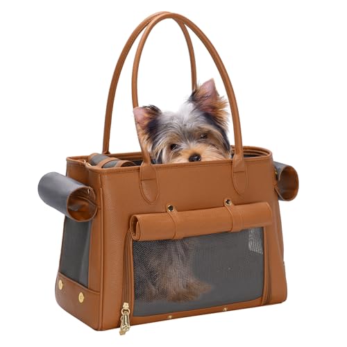 Fashion Pet Carrier Purse for Small Cat and Dog (Brown / 15.8"L x 7.5"W x 11.8"H)