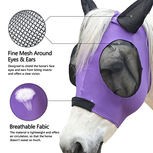 Stretchy Horse Fly Mask with Ears (Violet / Cob)