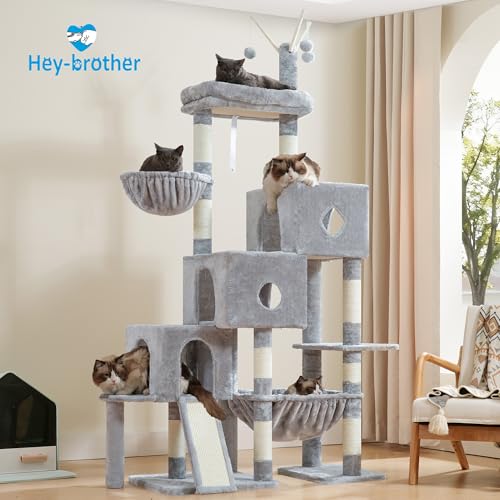 Cat Tree Tower with 3 Condos (74.8 inches / Light Gray)