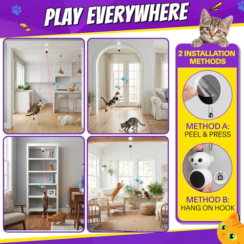 2-in-1 Interactive Laser Pointer Cat Toy & Flying Bird Wand for Indoor Cats (White)