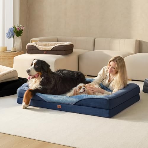 Orthopedic XL Dog Bed for Large Dog (Navy / 48x35x7.5)