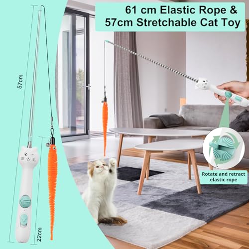 Cat Toys Retractable Pole Wand Toy with Feather for Indoor Cats (1pc red light with fish pole)