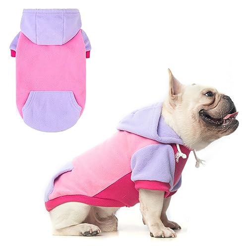 Fleece Dog Hoodie Sweatershirt with Pocket and Leash Hole (Medium/Large / Pink)