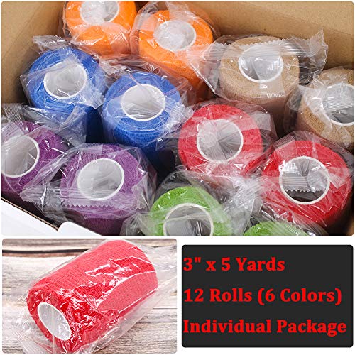 12 Rolls Elastic Self Adhesive Bandage Wrap 3 Inch (3 Inch-12 Count Color)