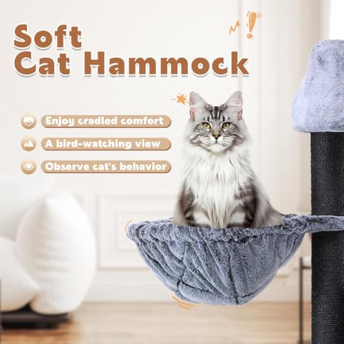 Modern Cat Tree for Indoor Cats Large Adults (61-inch Blue-grey)