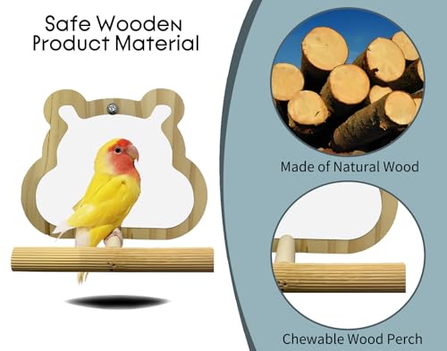 Wooden Bird Mirror with Perch for Cage (wood)
