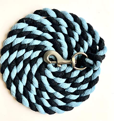 Pack of 2 Solid Cotton Lead Rope for Horses & Livestock (Sky Blue - Black)