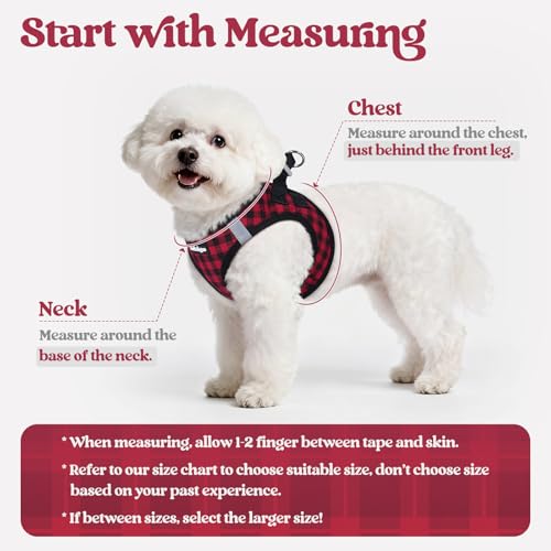 Dog Harness Small Sized and Leash Set (Red Check / S (chest: 15.1 - 16.5"))