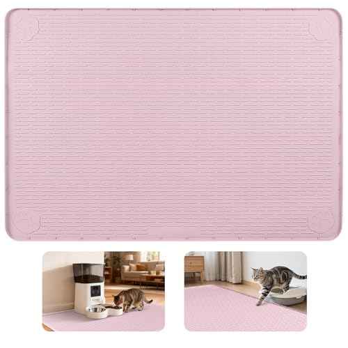 Cat Food Mat 34" x 22" Large Silicone Pet Feeding Mat for Food and Water Bowls Non (Pink / 34"L x 22"W)