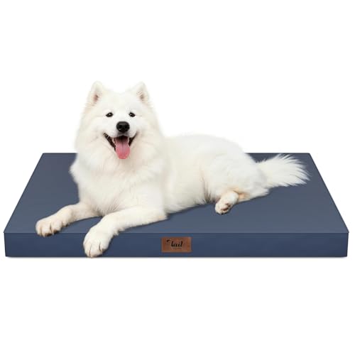 Large Waterproof Orthopedic Dog Bed with Egg Crate Foam (Navy / 41.0"L x 27.0"W x 3.5"Th)