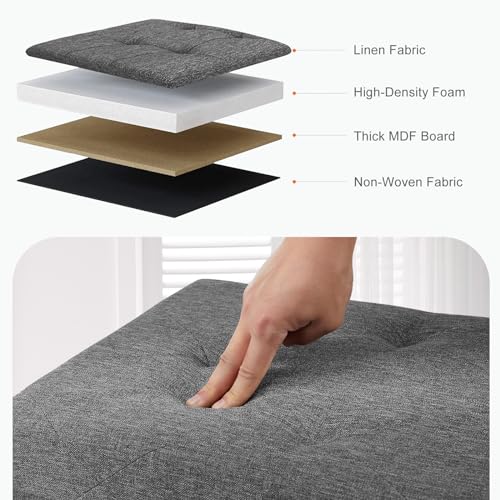 43 Inch Folding Storage Ottoman Bench (Linen Grey / 15"D x 43"W x 15"H)