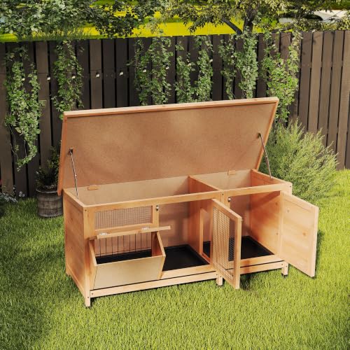 Wooden Rabbit Hutch Bunny Hutch Cage Guinea Pig with Waterproof Roof (Yellow)