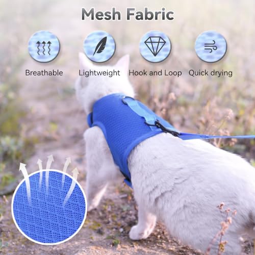 Cat Harness and Leash Set for Walking Escape Proof (Blue / M 5.5-9 lbs)
