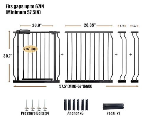 67 71.5 Inch Extra Wide Baby Gate (Black / 67"-71.5"/170-182CM)