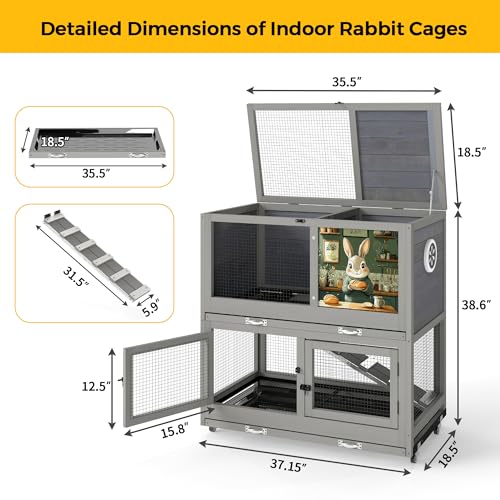 2 Story Wooden Rabbit Hutch for Outdoor & Indoor