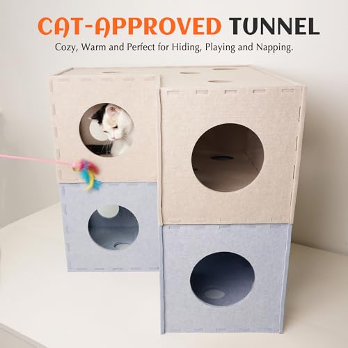 Cat Tunnel Original Cat Hideaway Cave for Indoor Cats (L-shape Tunnel / Beige)