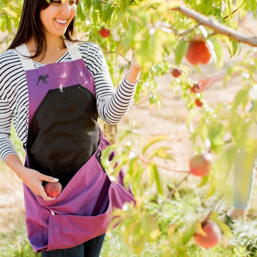 Roo Gardening Apron with Pockets for Women & Men (Roo-full Size / Purple Orchid)