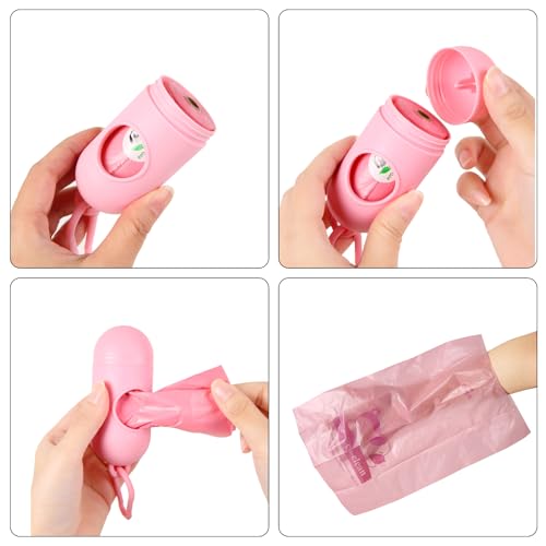 Dog Poop Bags with Dispenser (Pink-Scented)