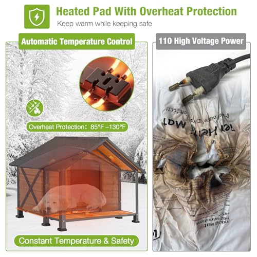 Heated Dog House for Outside Insulated Dog House Outdoor Weatherproof with Safe Heated Pad