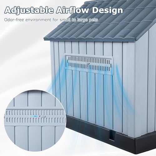 Durable Waterproof Plastic Dog House for Small to Medium Sized Dogs (Gray / 33.5"L x 31.5"W x 33.9"H)