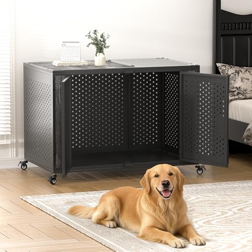48" Heavy Duty Dog Crate Furniture for High Anxiety Dogs (Black and Gray / 48 inch)
